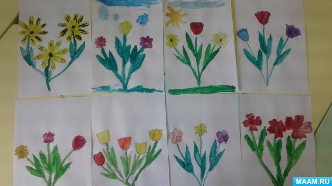 Расцвели красивые цветы: рисование в средней группе, нод поэтапно красками
