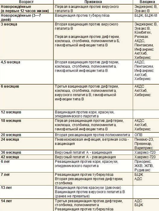 Вакцинация против гемофильной инфекции: тип инфекции, показания и таблица по проведению прививок