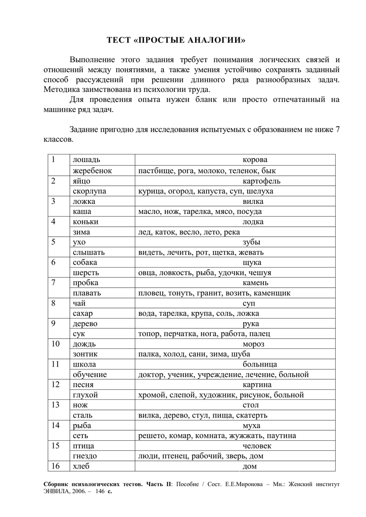 Методика "простые аналогии"