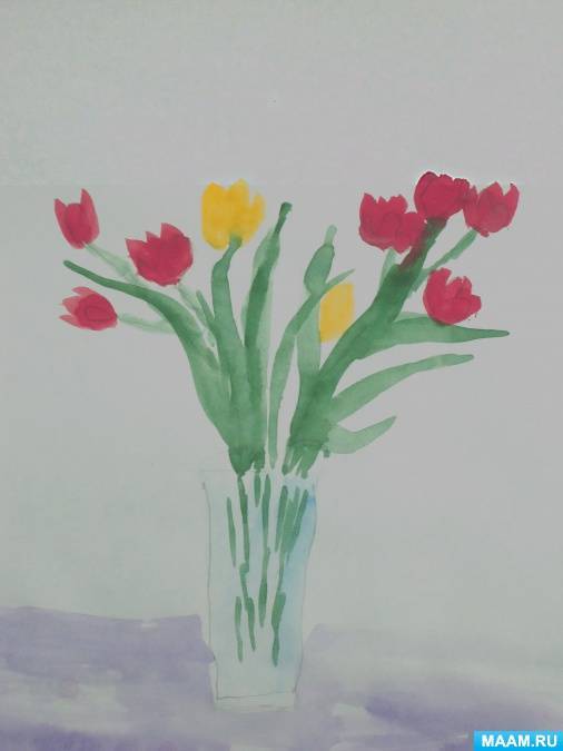 Рисование «ваза с цветами» в подготовительной группе доу на примере тюльпанов