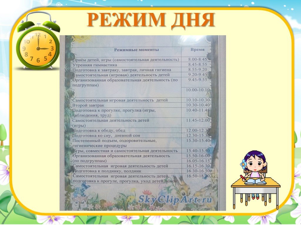 Какой режим дня в детском саду?