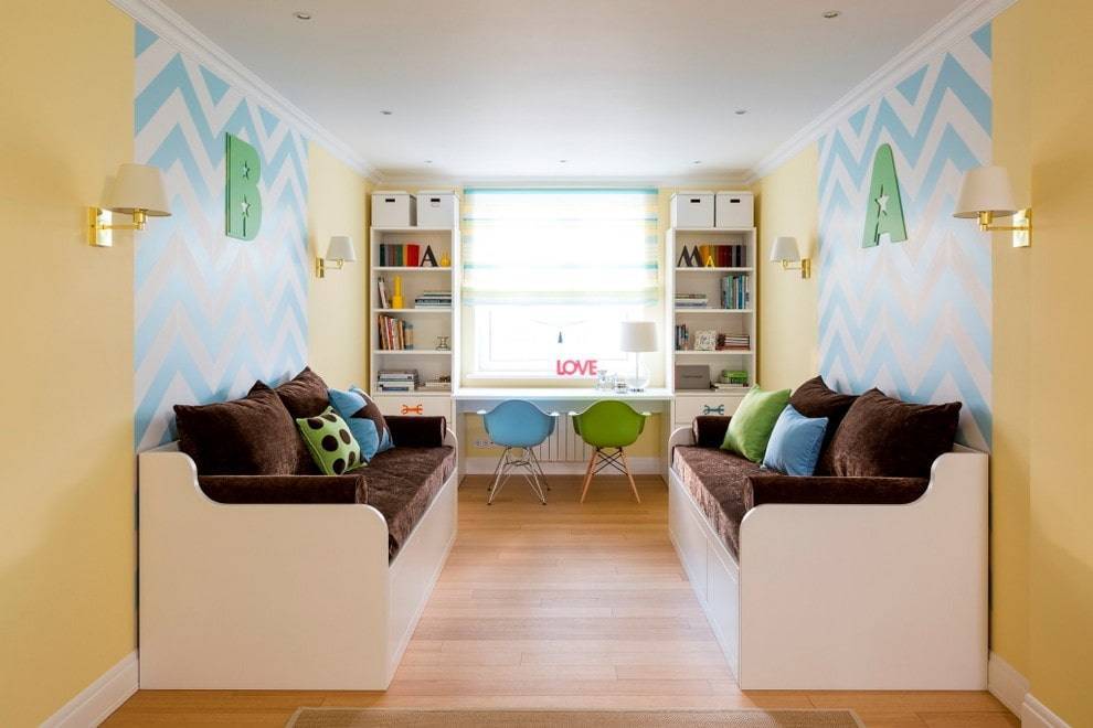 Дизайн узкой детской комнаты: 50 фото примеров интерьера