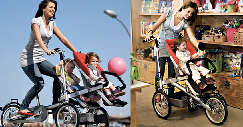 Велосипед коляска: для ребенка - детская модель, для мамы - взрослая (фото)