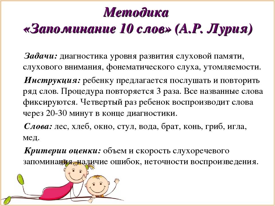 Методика «10 слов лурия»: для дошкольников