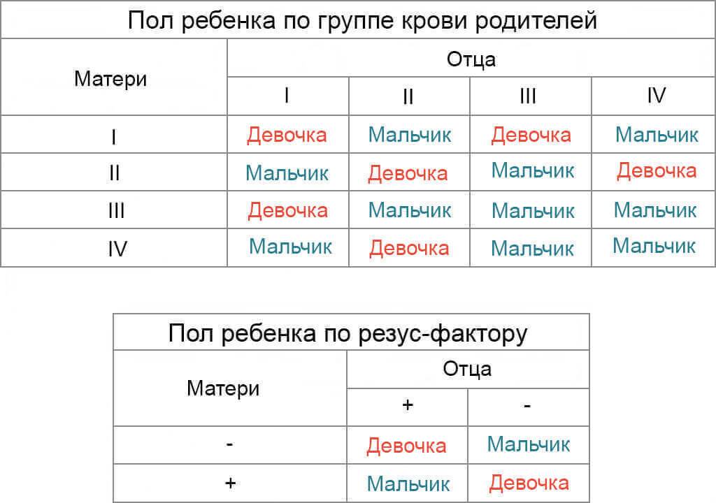 Схема групп крови родителей