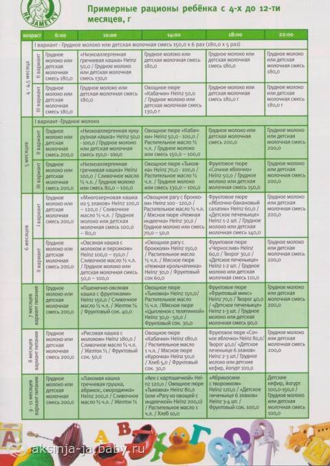 Схема питания 6 месячного ребенка