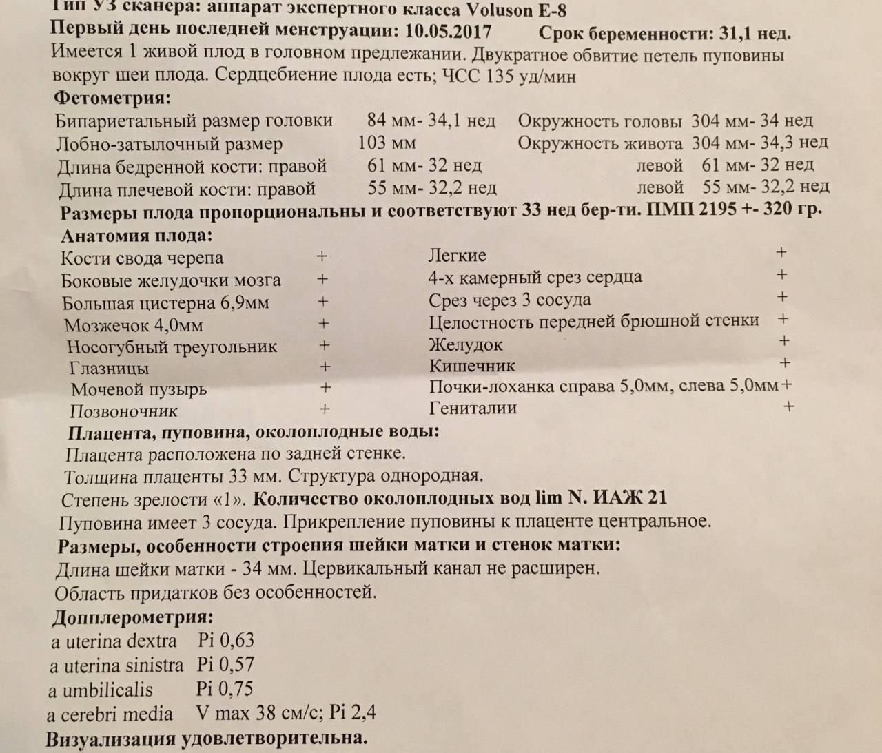 Нормы УЗИ плода в 32 недели беременности