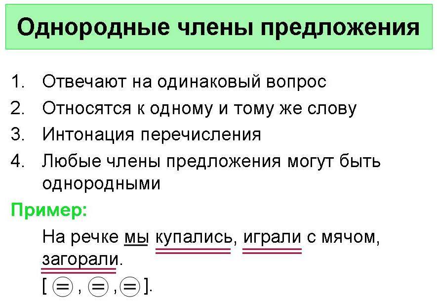 Что значит и как определить однородные члены предложения, какие знаки препинания необходимы