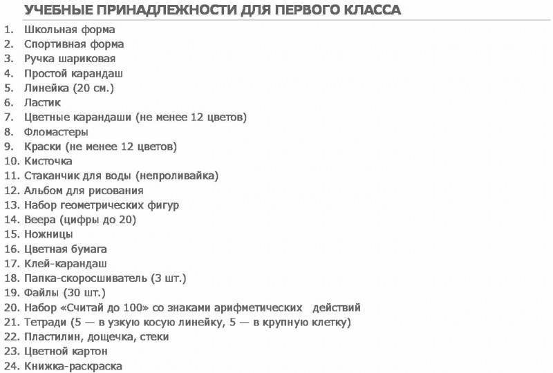 Список канцелярии для 2 класса