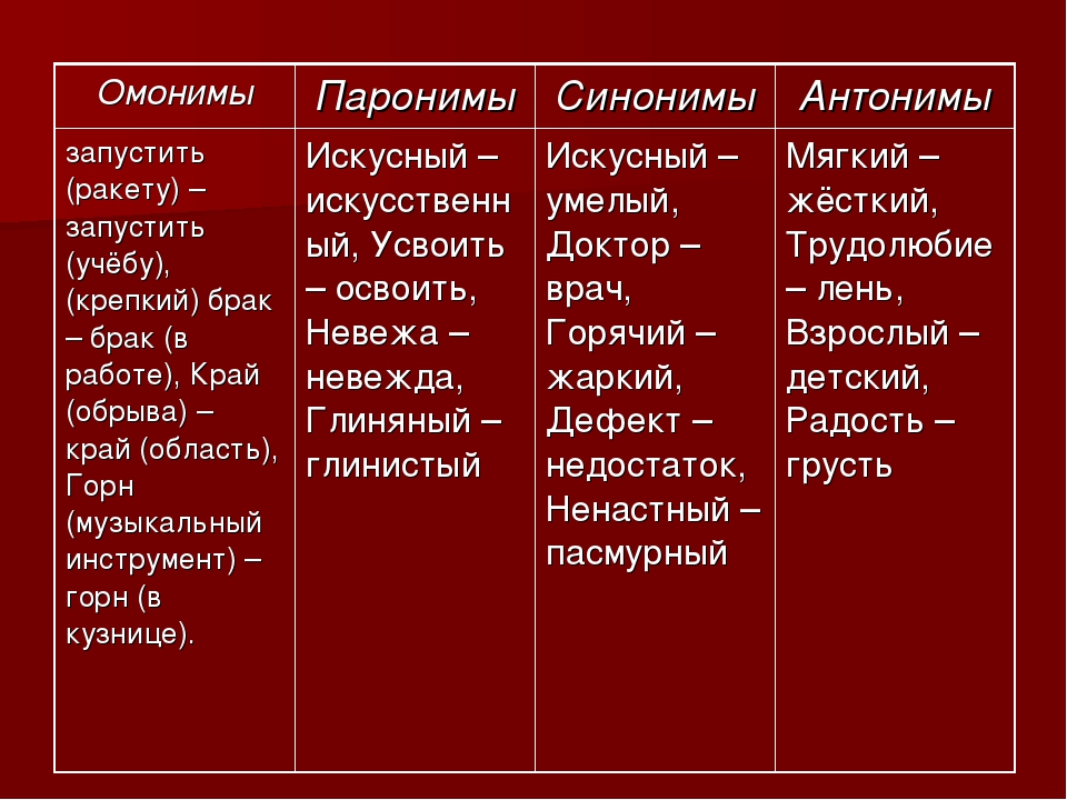 Синонимы. антонимы. омонимы. паронимы