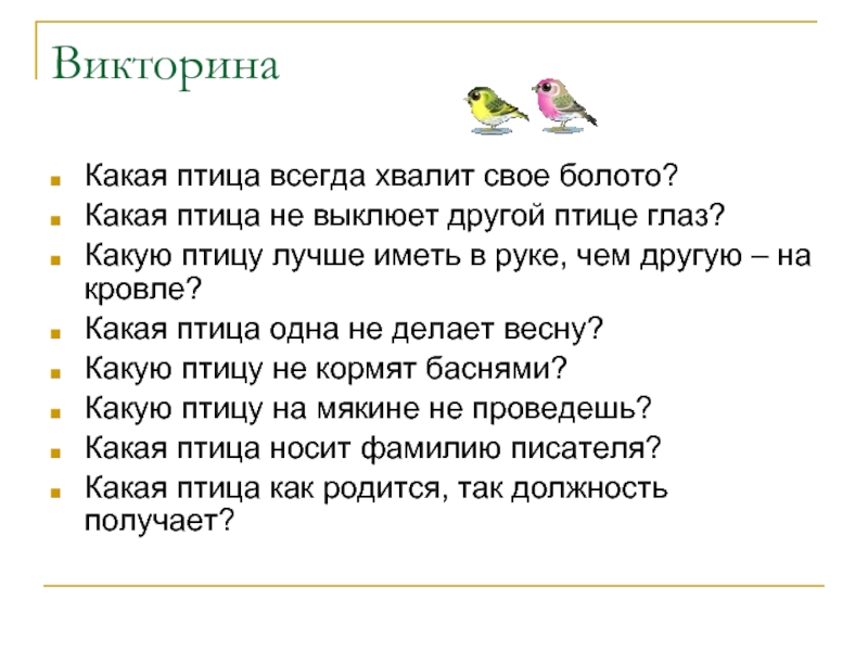Викторина о птицах для начальной школы с ответами | ячейка общества