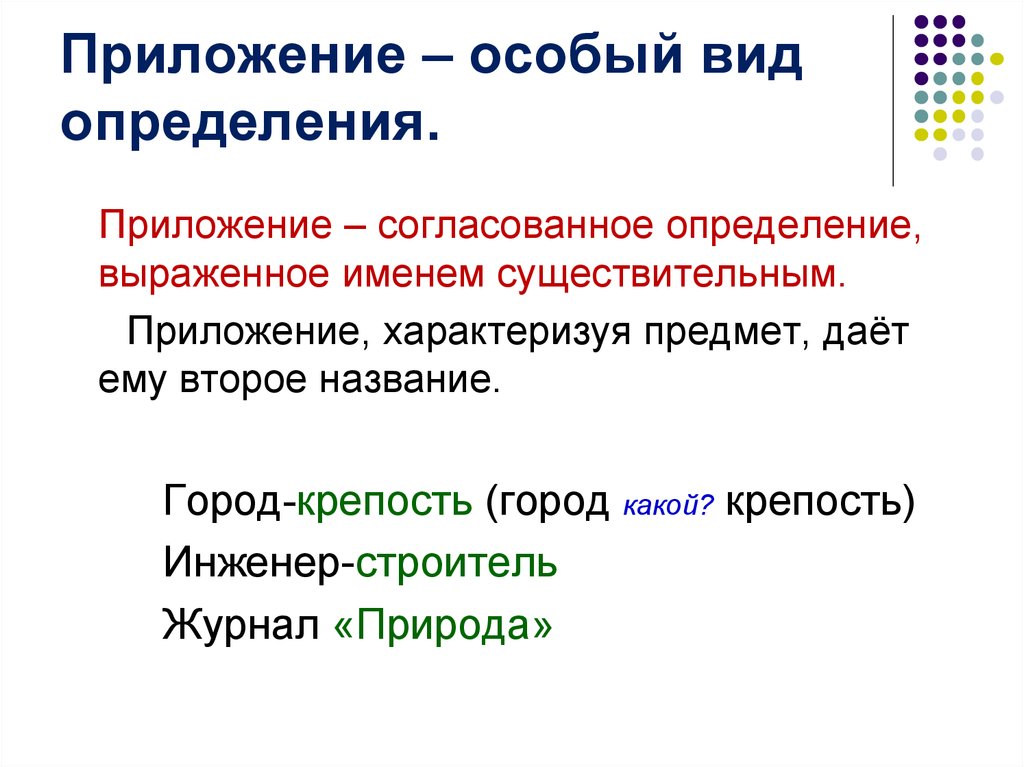 Приложение в русском языке: что мы знаем о нём? приложение как разновидность определения