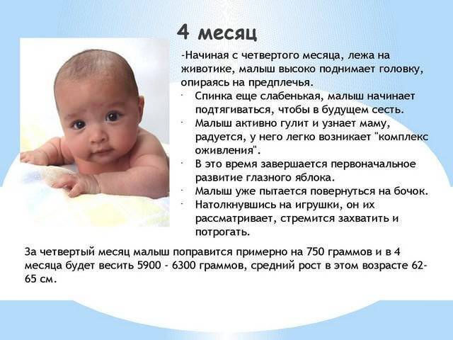 Развитие ребенка в 4 месяца | развитие мальчиков и девочек в 4 месяца: вес, рост, что умеет