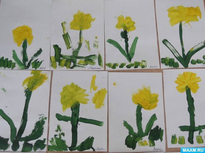 Конспект занятия по рисованию «трава и цветы на лужайке». средняя группа