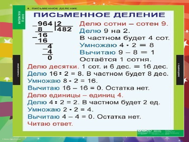 Деление натуральных чисел столбиком | математически правила деления
