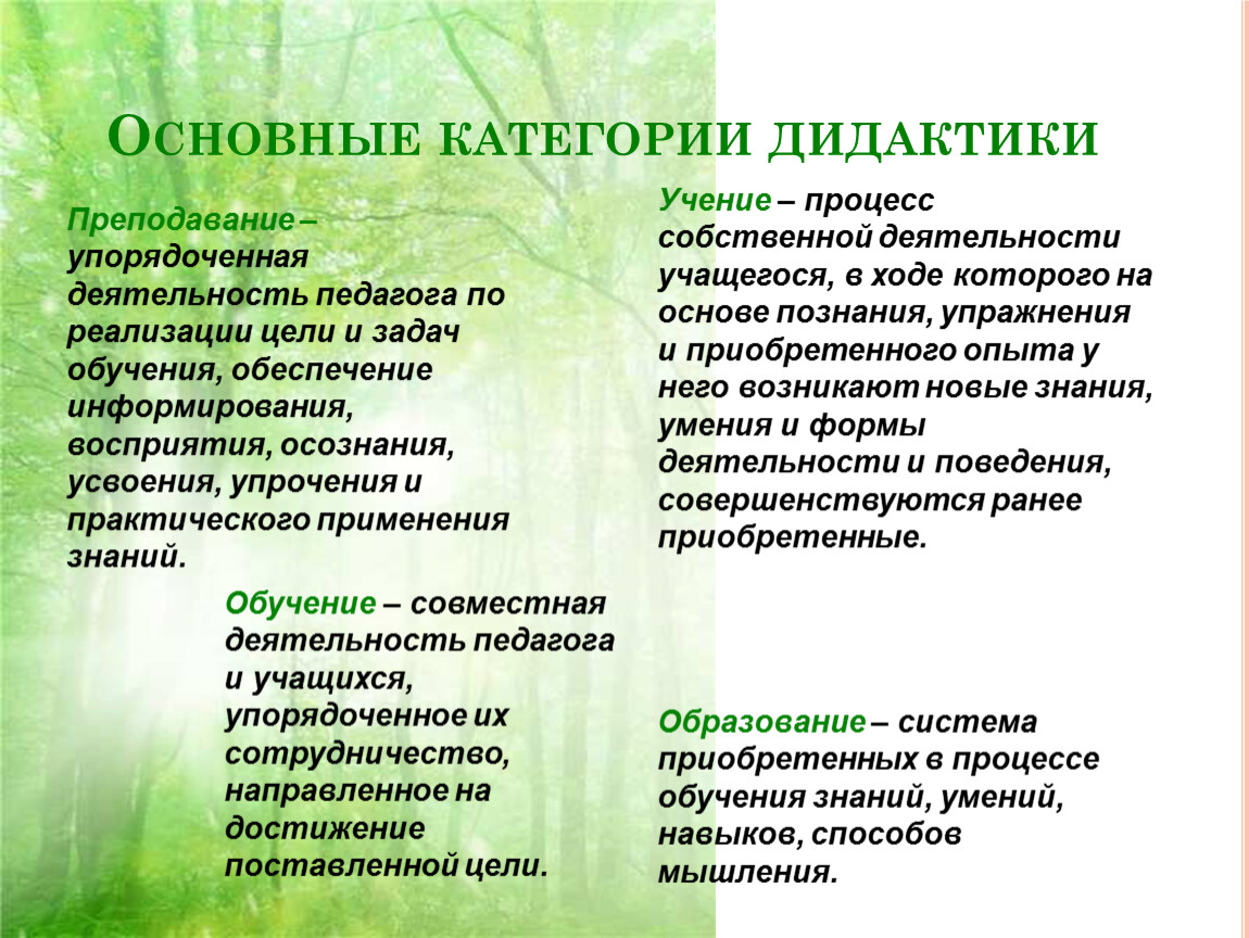 Понятие дидактики, основные дидактические категории — основные категории дидактики