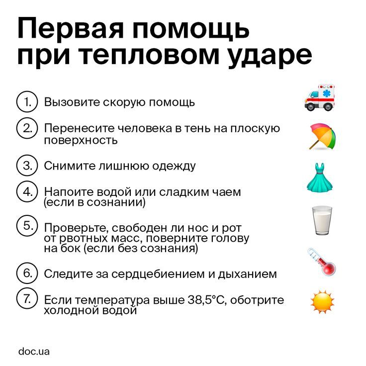 Оказание первой помощи при солнечном и тепловом ударе