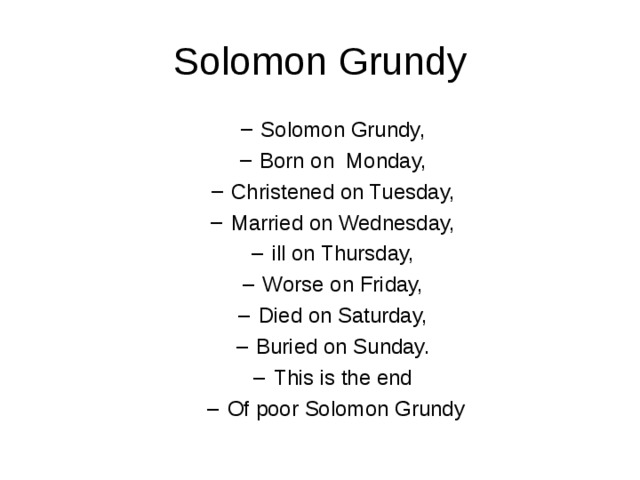 Solomon grundy (poem + analysis)