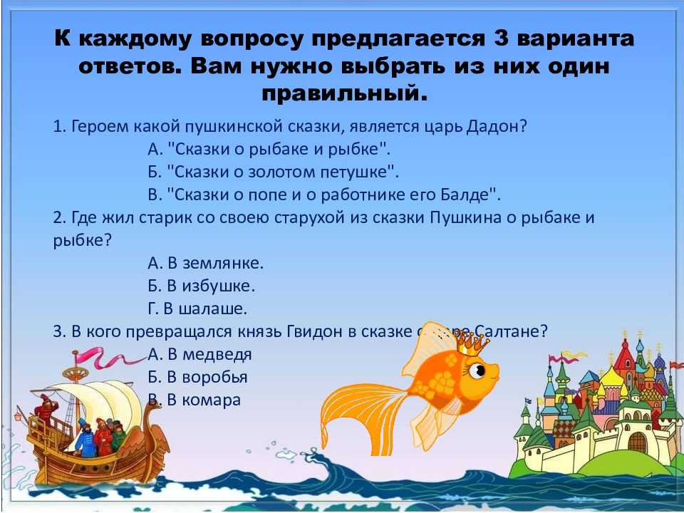 Викторина по сказкам А.С. Пушкина: 4 класс, с ответами