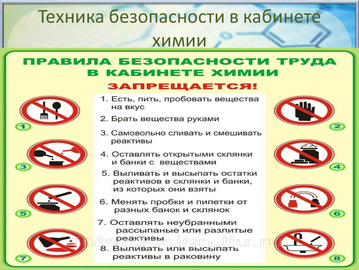 Техника безопасности и охрана труда в кабинете химии