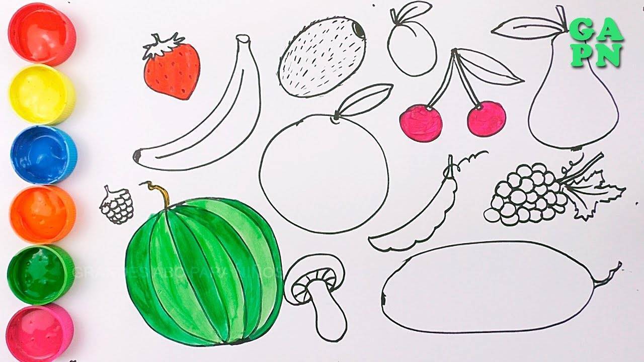 Рисуем фрукты и овощи поэтапно