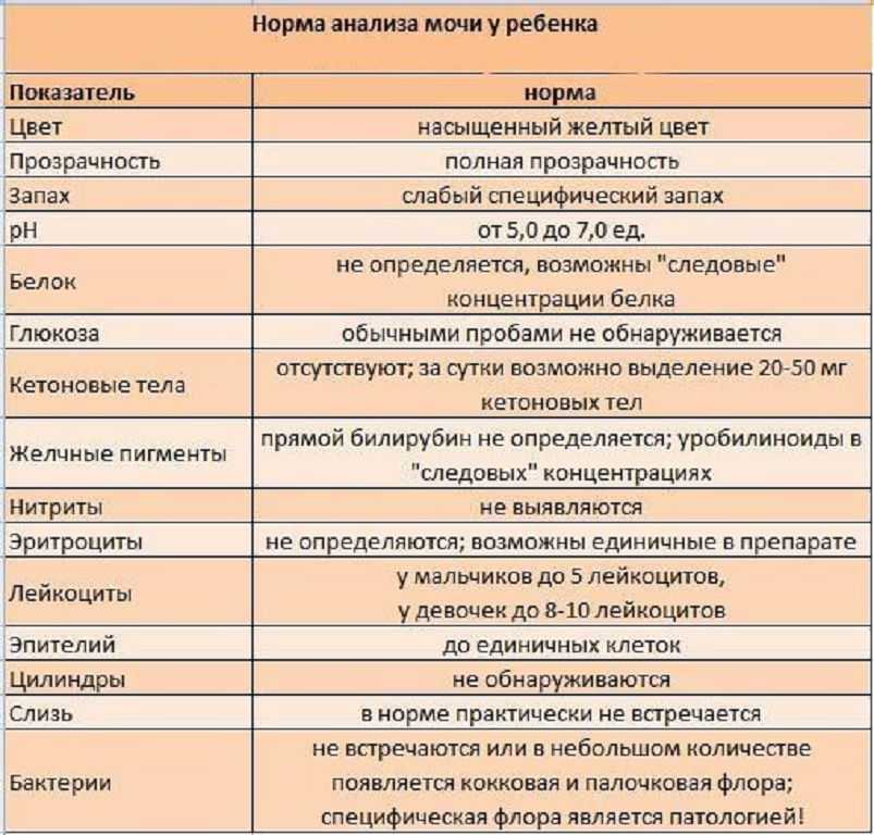 Таблицы с нормами общего анализа мочи у детей и расшифровка результатов