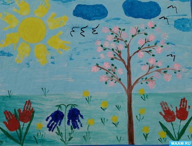 Рисование в старшей группе на тему «ранняя весна» в технике монотипии. воспитателям детских садов, школьным учителям и педагогам - маам.ру