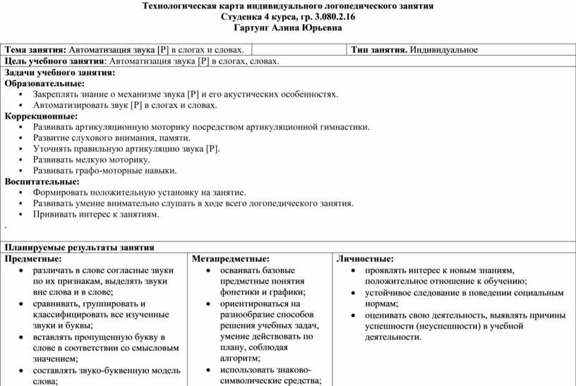 Технологическая карта по речевому развитию в подготовительной группе